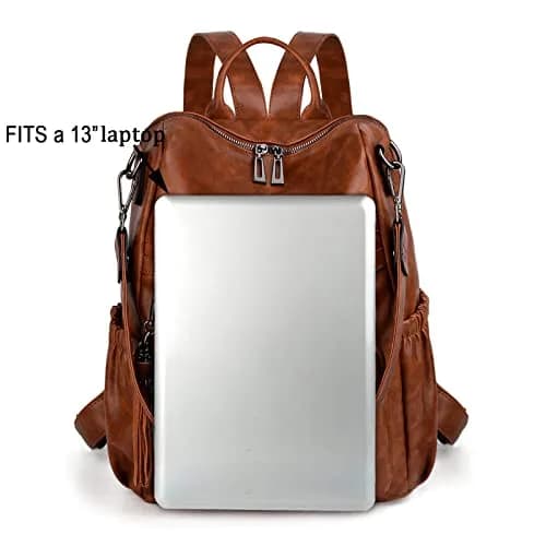 UTO Women Backpack Purse Oil Wax PU Leather Travel Shoulder Bag Brown B | Fits up to 14" Laptop thumbnail 9