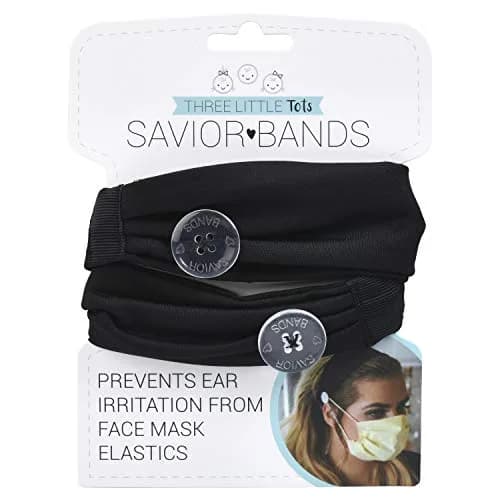 Three Little Tots Savior Band Headband with Buttons for Mask, Black | Protects Ears from Mask Elastics thumbnail 2