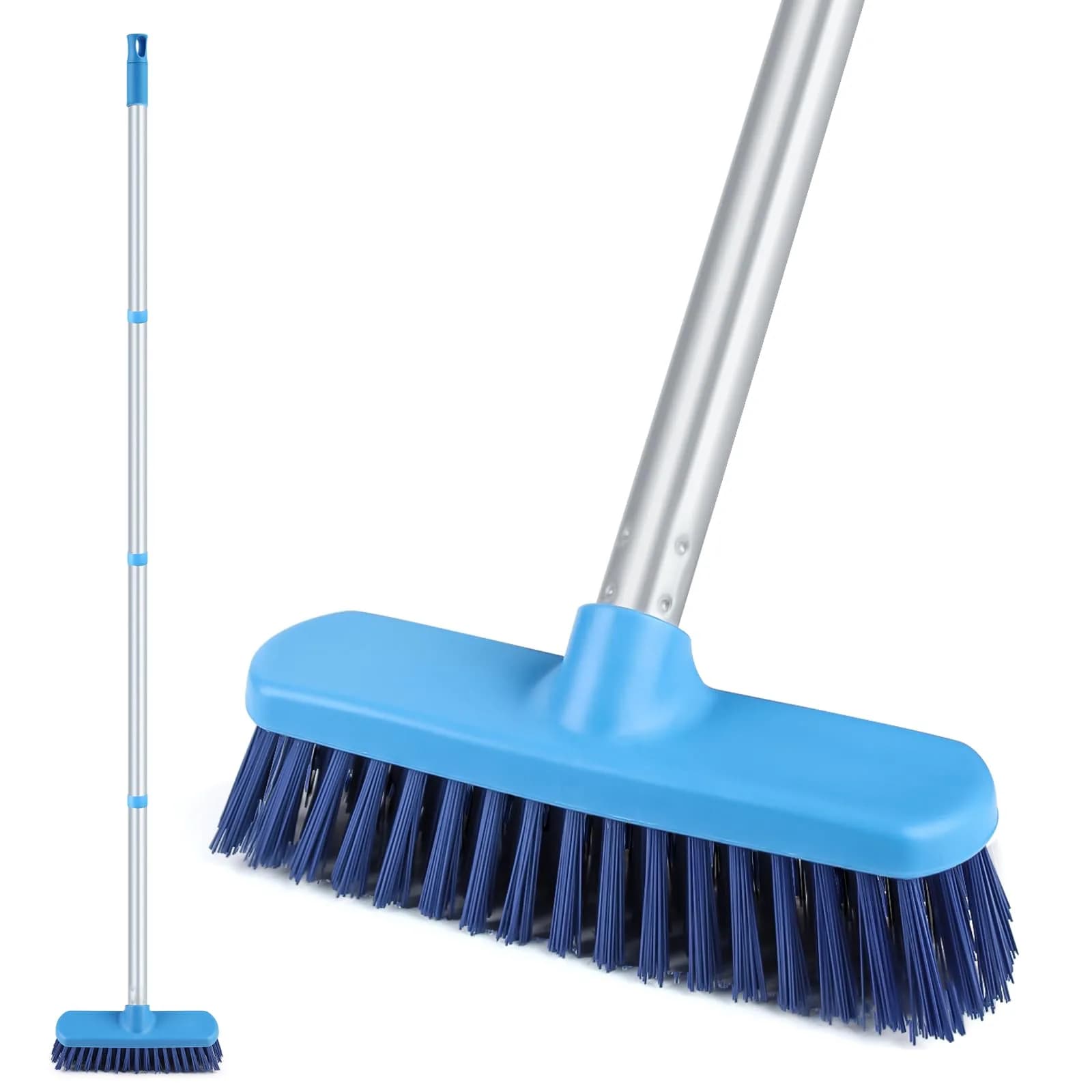 YONILL Long Handle Deck Scrub Brush with Extendable Pole | 127cm (50") Adjustable for Indoor & Outdoor Cleaning — Blue
