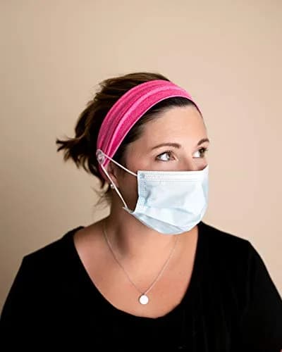 Three Little Tots Savior Band Headbands with Buttons for Mask, Pink | Mask Irritation Relief & Discreet Style thumbnail 2