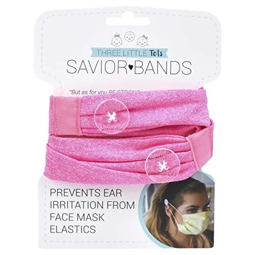 Three Little Tots Savior Band Headbands with Buttons for Mask, Pink | Mask Irritation Relief & Discreet Style thumbnail 3
