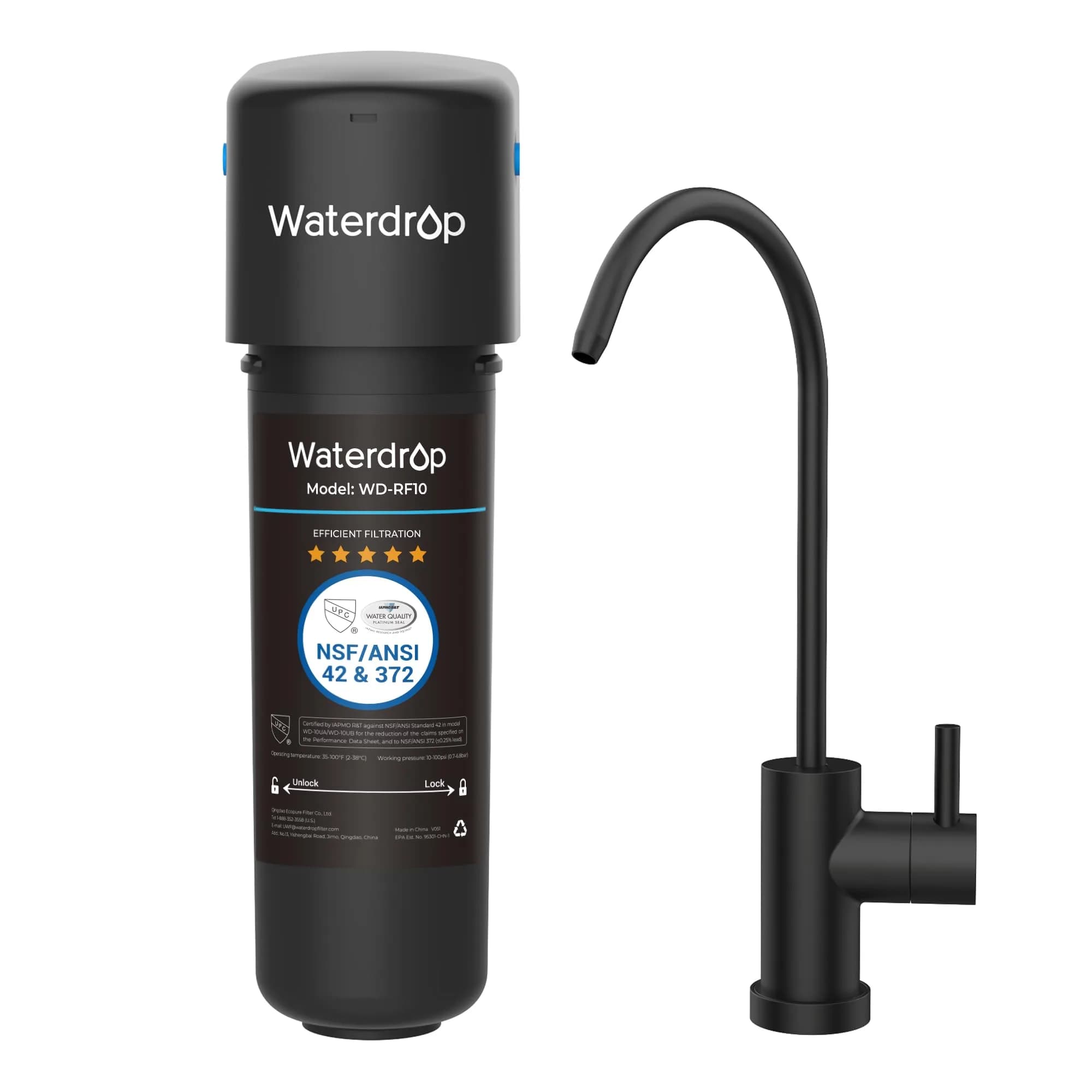 Waterdrop 10UB Under Sink Water Filter System with Dedicated Faucet, 11000 Gallons (30,000 Liters) | Reduces PFAS, Lead, Chlorine — 10UB-B