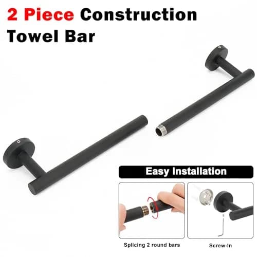 NearMoon Matte Black Stainless Steel Towel Bar | 50.8cm (20 Inch) Wall Mounted Holder thumbnail 4