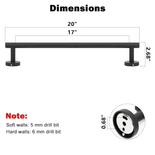 NearMoon Matte Black Stainless Steel Towel Bar | 50.8cm (20 Inch) Wall Mounted Holder thumbnail 2