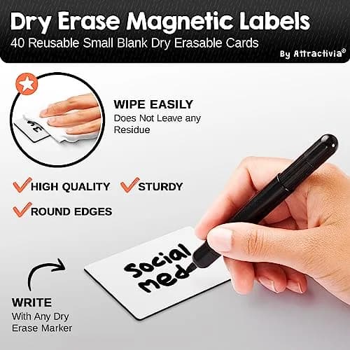 Attractivia Dry Erase Magnetic Labels 2.8 x 1.8 in | Reusable Whiteboard Labels for Office, Home & School thumbnail 2
