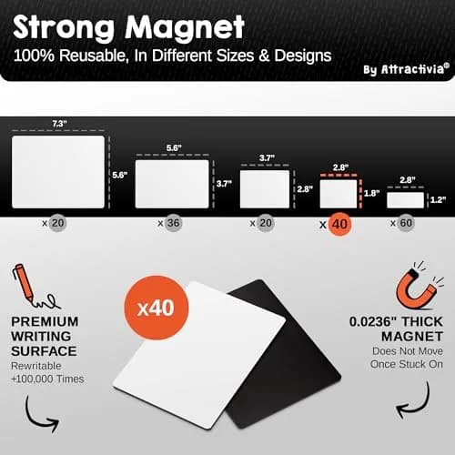 Attractivia Dry Erase Magnetic Labels 2.8 x 1.8 in | Reusable Whiteboard Labels for Office, Home & School thumbnail 3