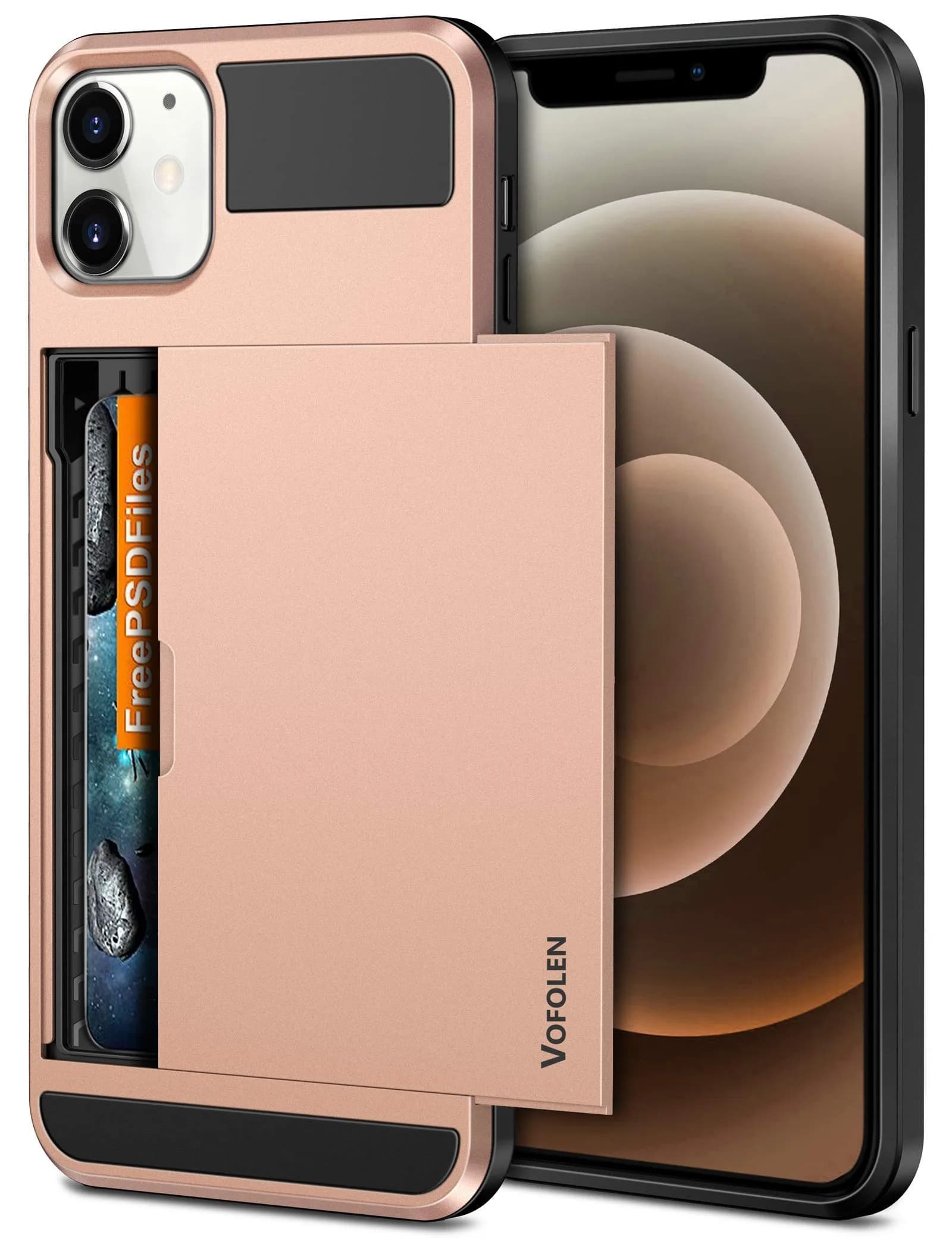 Vofolen Rose Gold Wallet Case for iPhone 12 Mini (5.4 inch) | Holds 2 Cards, Slim Hybrid Design — Rose Gold