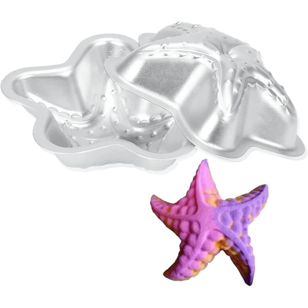 Dioche Bath Bomb Mold Set 3 Shapes | Aluminium Alloy Durable & Hygienic (Sea Star, Conch, Petal) | 2 pcs — Silver