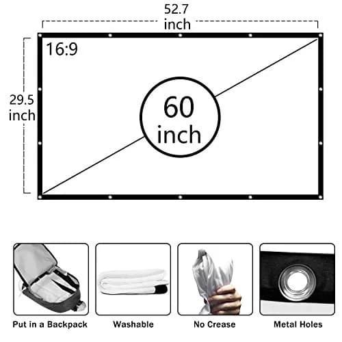 Jscreen 60 inch Projector Screen 16:9 HD Foldable Anti-Crease Portable Projection Movies Screen for Home Theater Outdoor Indoor Support Double Sided Projection thumbnail 4