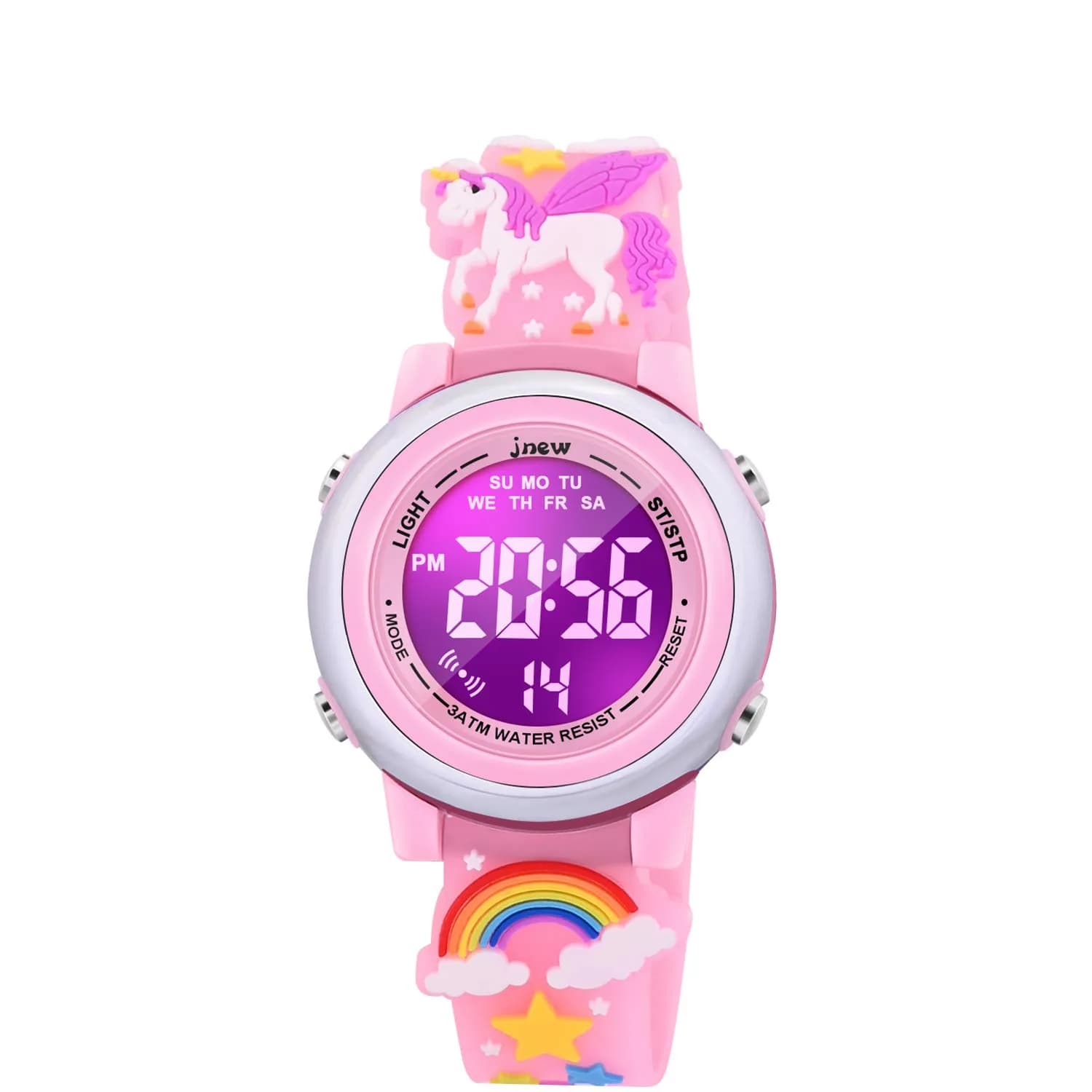 VAPCUFF Unicorn Kids Watch for Girls Ages 3-12, Pink Silicone Strap | Fun Cartoon Analog-Digital Watch with LED Light — Pink