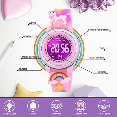 VAPCUFF Unicorn Kids Watch for Girls Ages 3-12, Pink Silicone Strap | Fun Cartoon Analog-Digital Watch with LED Light thumbnail 2
