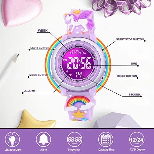 VAPCUFF Unicorn Purple Kids Watch for Girls Age 3-12 | Digital Time Teacher with LED Light & 30M Water Resistance thumbnail 2