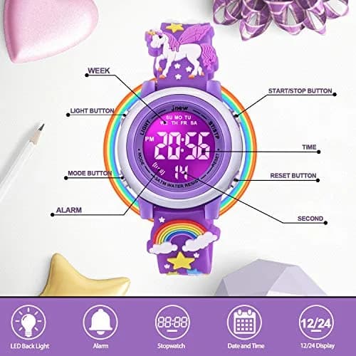 VAPCUFF Unicorn Watch for Girls Age 3-12 | 30M Waterproof Digital Toy Watch with LED Light thumbnail 2