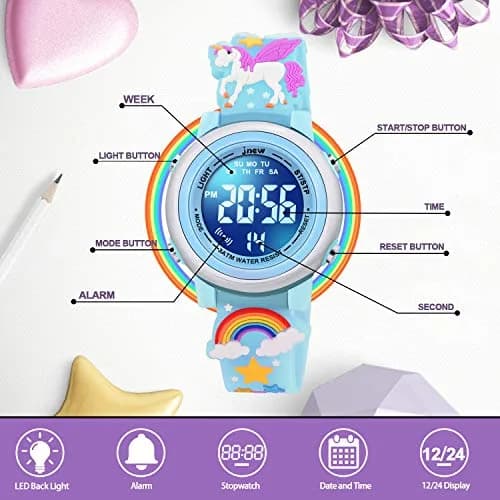 VAPCUFF Unicorn Watch for Girls 3-12 Years, Blue Silicone Strap | Digital LED Light-Up Toy Watch thumbnail 2