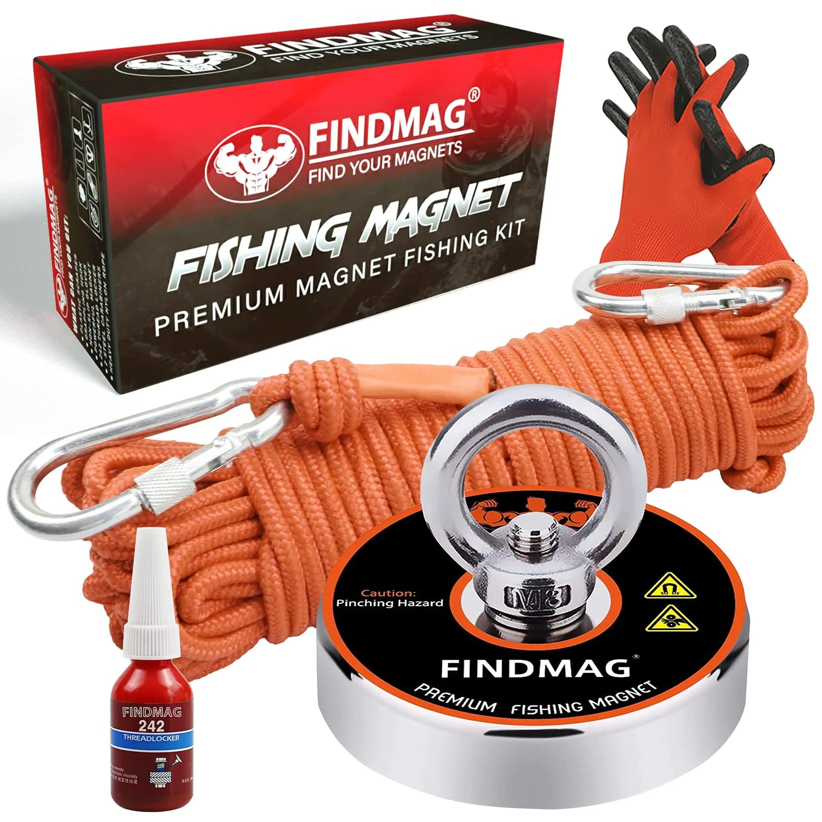 FINDMAG 500 LB Neodymium Fishing Magnet Kit 60mm (2.36 Inch) Diameter | Heavy Duty Underwater Retrieving Tool — 500 LB Single Sided Magnet Kit