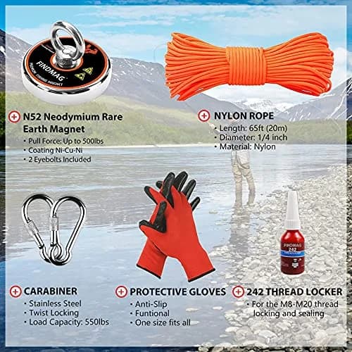 FINDMAG 500 LB Neodymium Fishing Magnet Kit 60mm (2.36 Inch) Diameter | Heavy Duty Underwater Retrieving Tool thumbnail 3