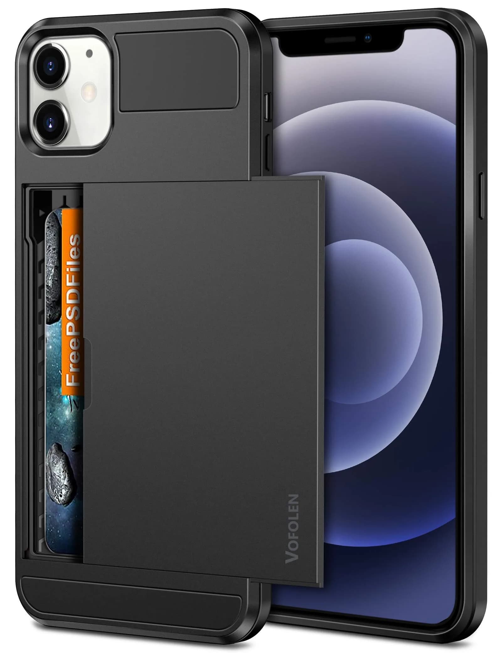 Vofolen iPhone 12 Case Wallet with Card Holder, 6.1 Inch GreyPurple | Dual-Layered Protective Cover — Black / For Iphone 12 Mini