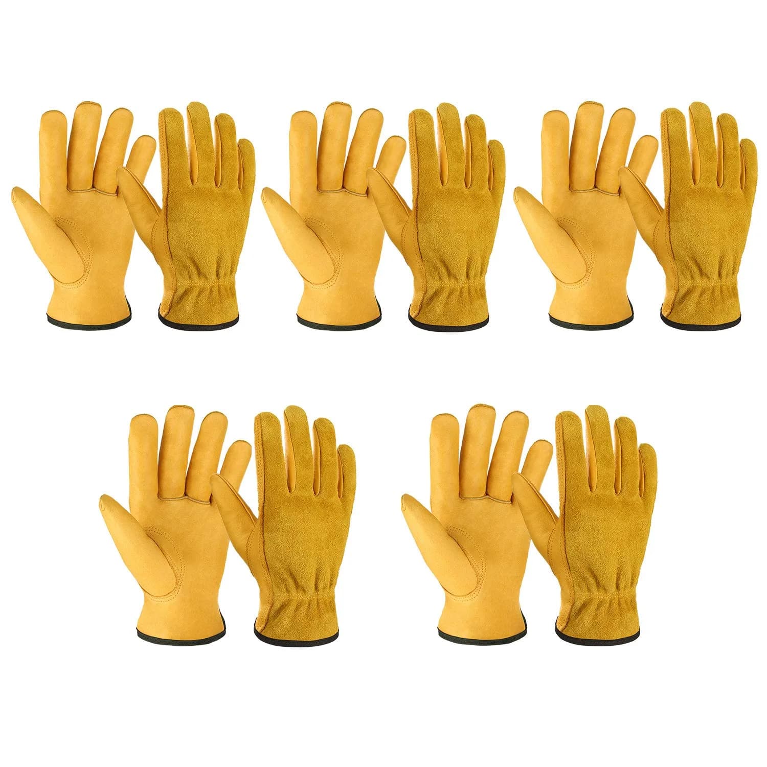 OZERO Genuine Leather Work Gloves, 5 Pairs, Large | EN388 Certified Tough for Gardening & Yard Work - main product image
