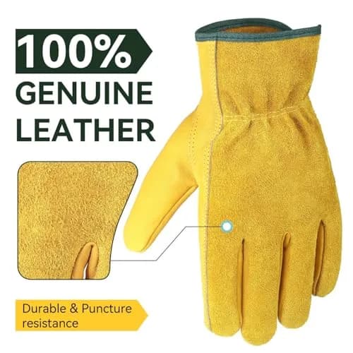 OZERO Genuine Leather Work Gloves, 5 Pairs, Large | EN388 Certified Tough for Gardening & Yard Work thumbnail 8