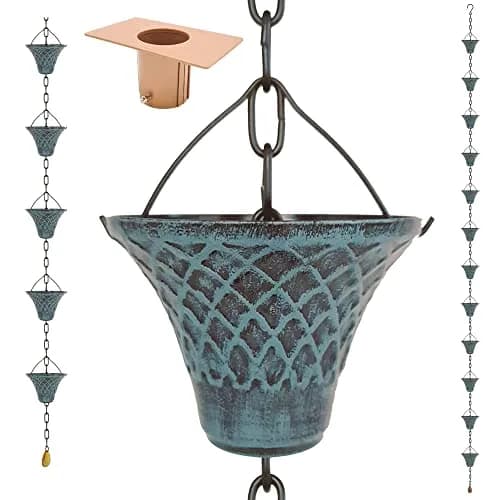 LEPTALINA 8.5FT Bell Iron Rain Chain with Adapter, Blue | 2.56m (102.4in) Decorative Cascade thumbnail 1