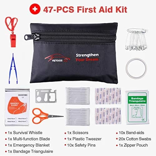 Vetoos Car Emergency Roadside Kit with Jumper Cables | Portable Air Compressor & Safety Tools thumbnail 5