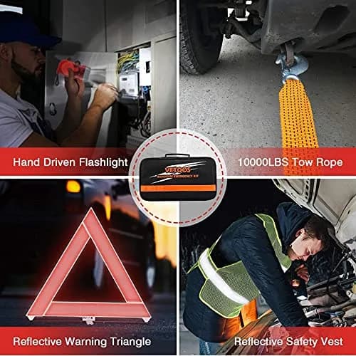Vetoos Car Emergency Roadside Kit with Jumper Cables | Portable Air Compressor & Safety Tools thumbnail 7