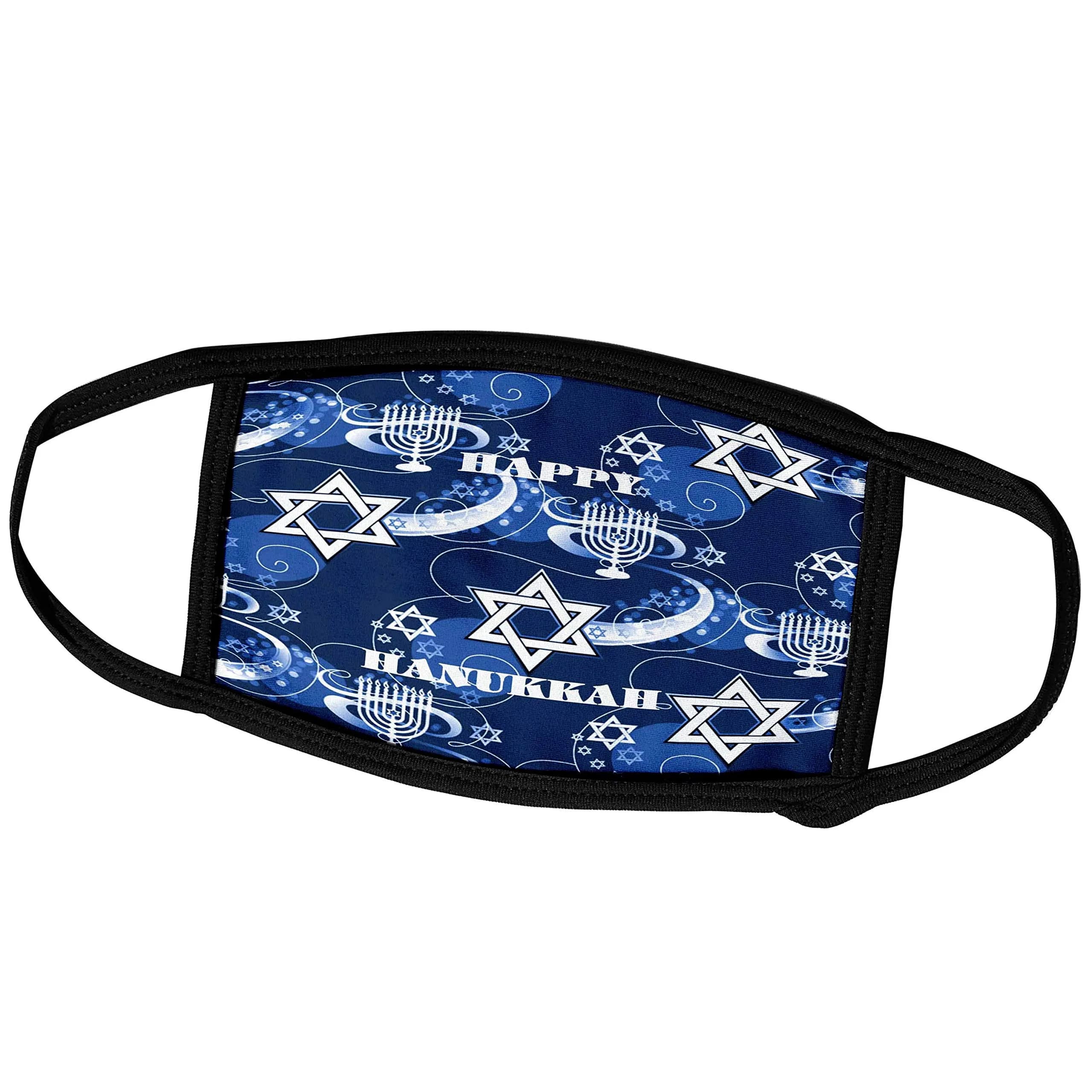 3dRose Happy Chanukah with Menorah n Star of David Face Mask, 7.25 x 4.7-inch | Custom Printed, Reusable & Breathable
