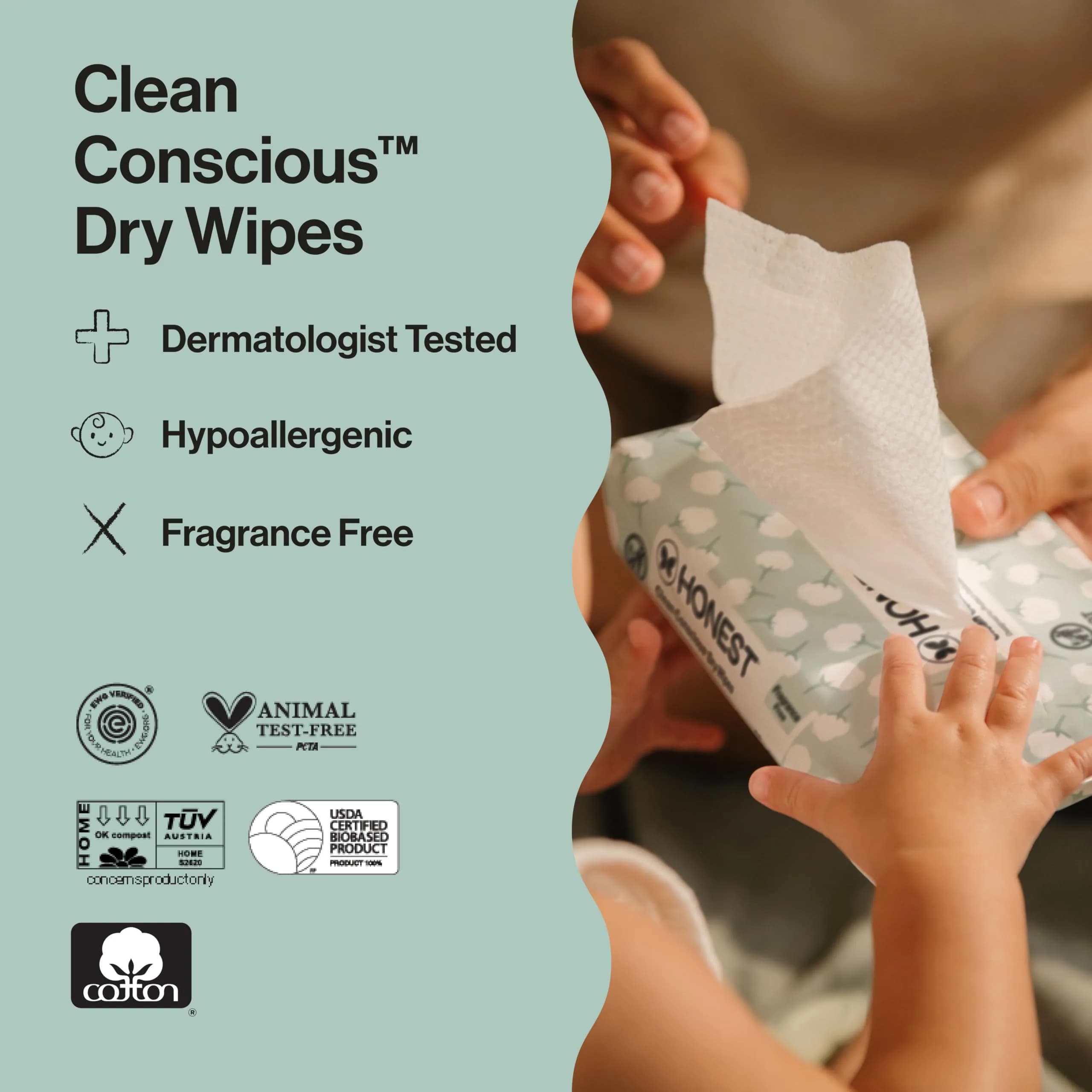 The Honest Company Organic Cotton Dry Wipes 192 Count | Hypoallergenic & Fragrance-Free for Sensitive Skin - view 5