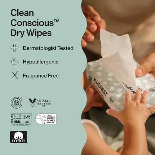 The Honest Company Organic Cotton Dry Wipes 192 Count | Hypoallergenic & Fragrance-Free for Sensitive Skin thumbnail 5