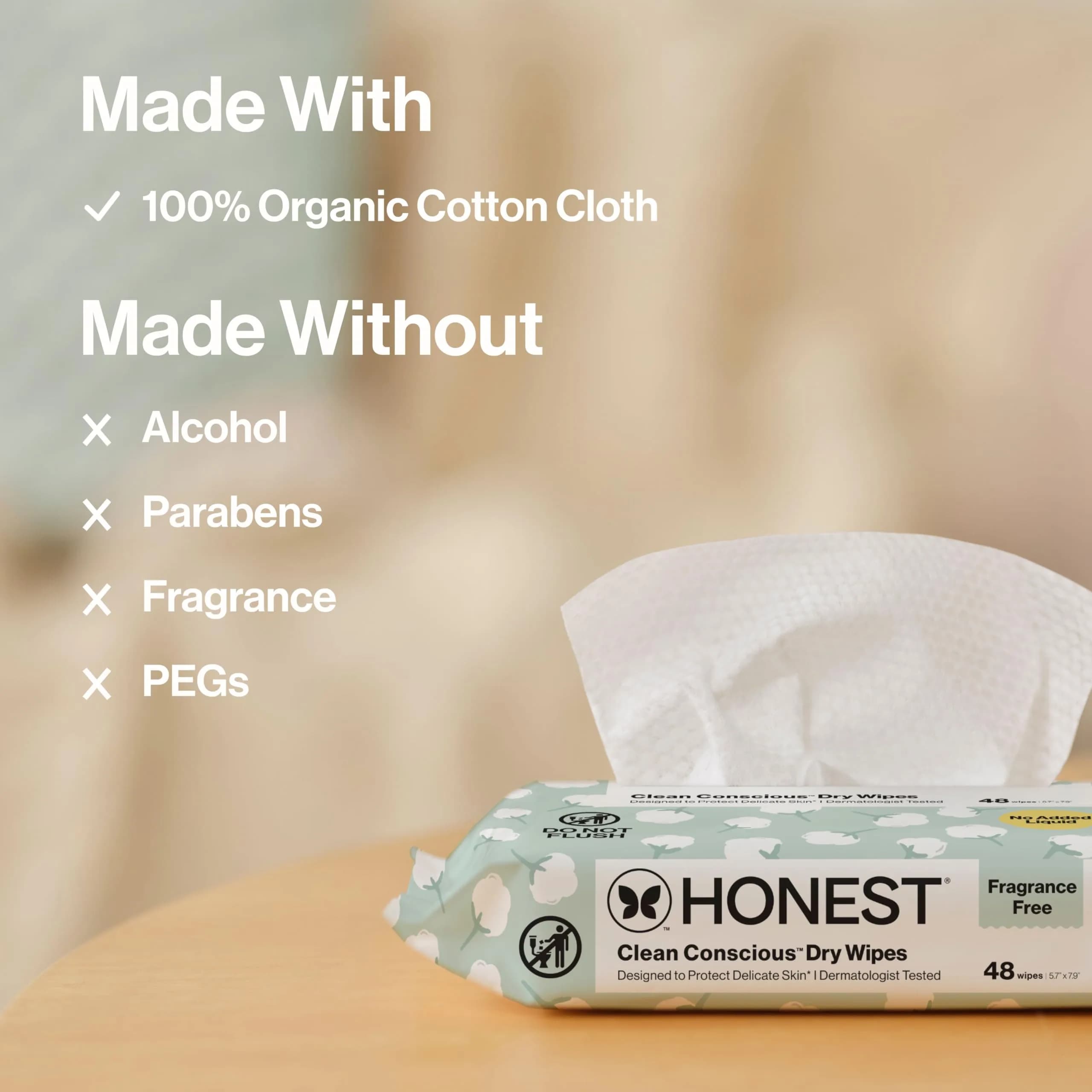 The Honest Company Organic Cotton Dry Wipes 192 Count | Hypoallergenic & Fragrance-Free for Sensitive Skin - view 6