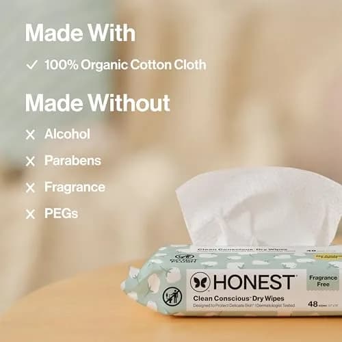 The Honest Company Organic Cotton Dry Wipes 192 Count | Hypoallergenic & Fragrance-Free for Sensitive Skin thumbnail 6