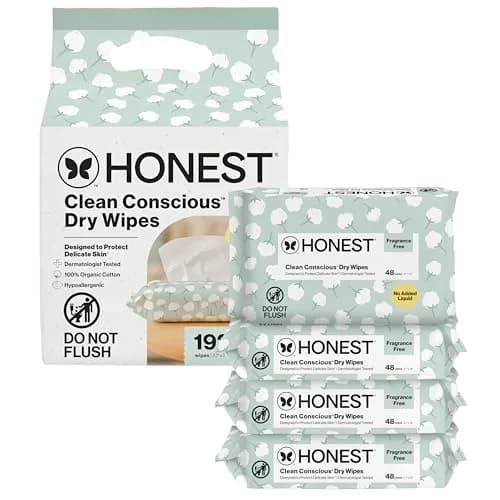 The Honest Company Organic Cotton Dry Wipes 192 Count | Hypoallergenic & Fragrance-Free for Sensitive Skin thumbnail 1