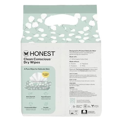 The Honest Company Organic Cotton Dry Wipes 192 Count | Hypoallergenic & Fragrance-Free for Sensitive Skin thumbnail 9