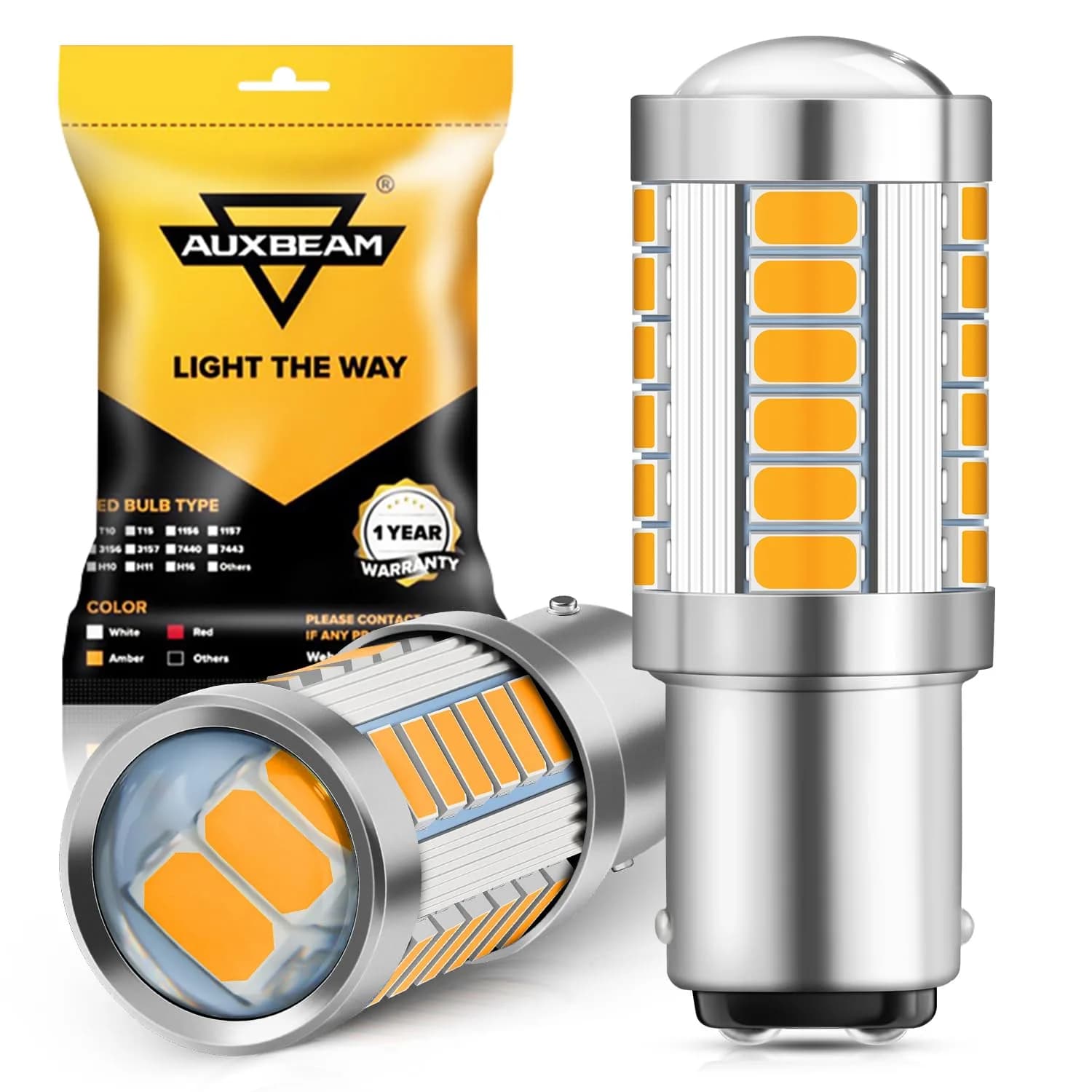 Auxbeam 1157 Amber Yellow LED Bulbs 2-Pack | 3500K Bright Amber, 4000 Lumens/Pair — Amber