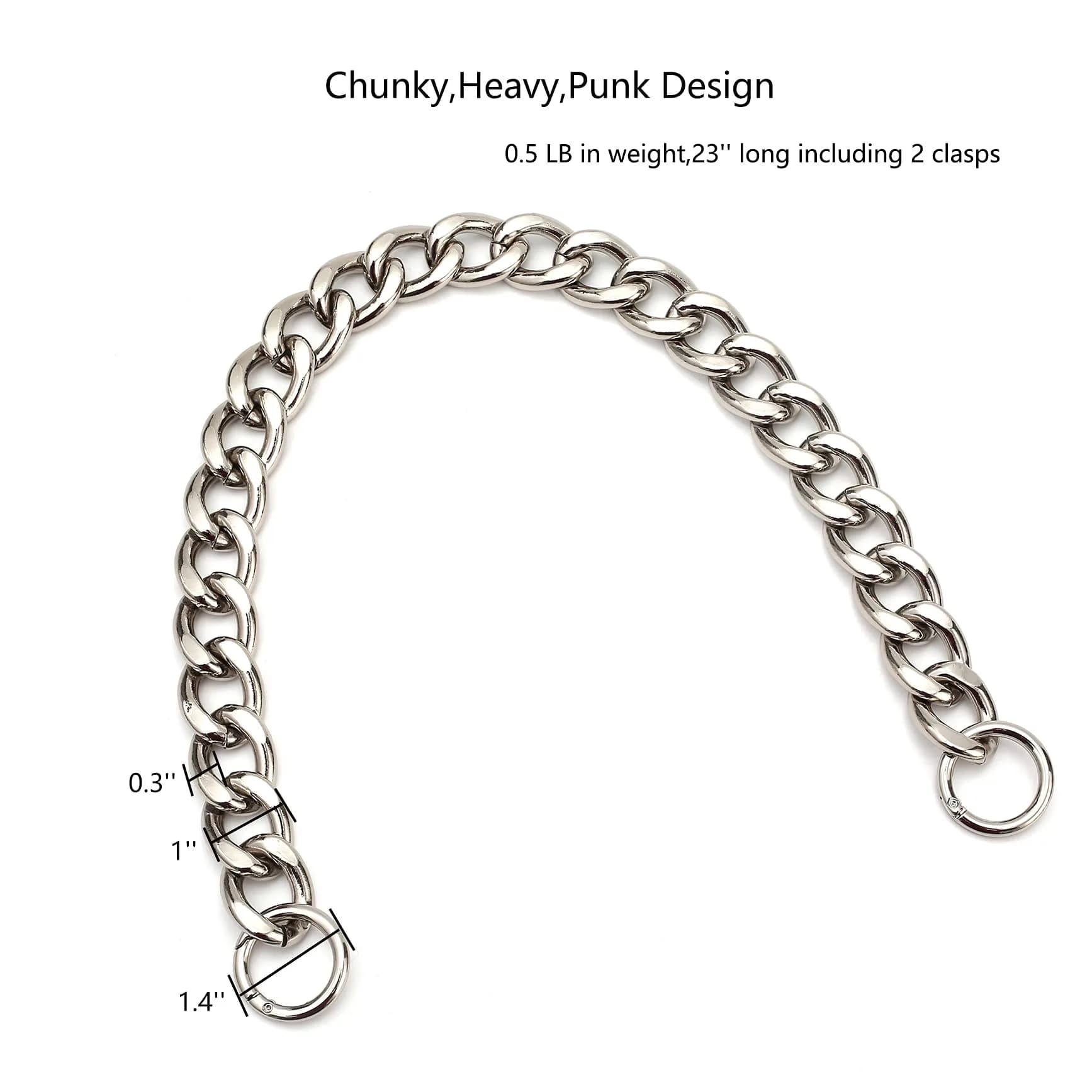 Xiazw Heavy Chunky Aluminum Metal Purse Handle Bag Chain Strap Replacement 55.88 cm (23 inches) | Punk Design with 2 Clasps - view 2