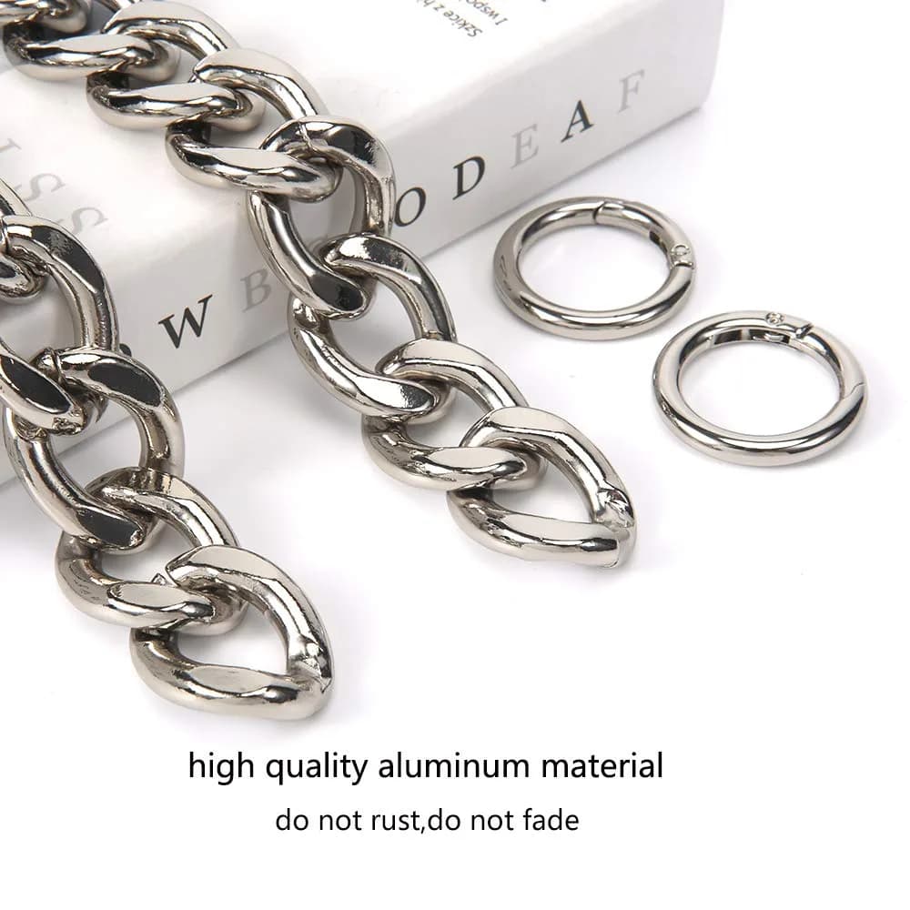 Xiazw Heavy Chunky Aluminum Metal Purse Handle Bag Chain Strap Replacement 55.88 cm (23 inches) | Punk Design with 2 Clasps - view 3