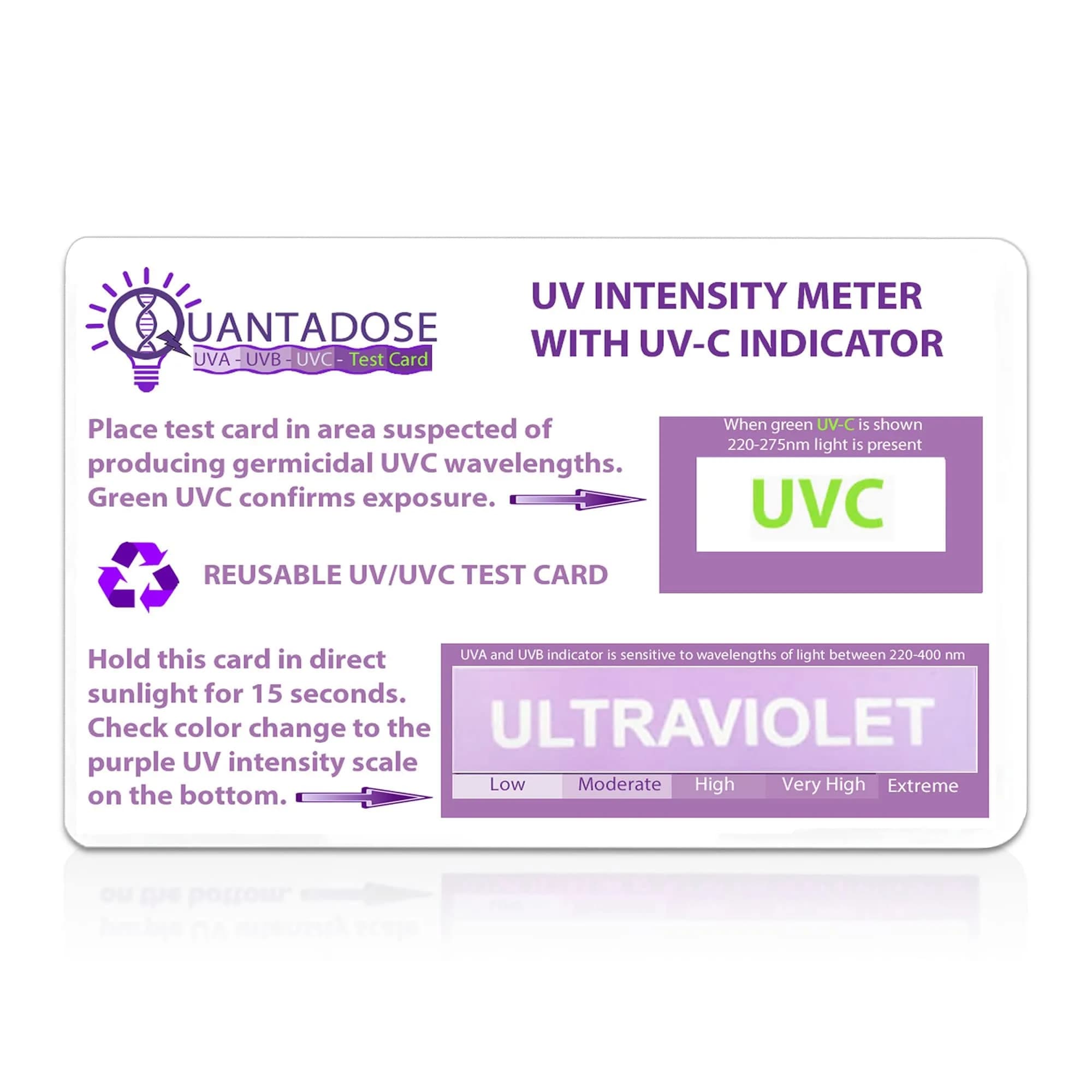 QuantaDose UVC Light Test Card with Wavelength Indicator & Photochromic UV Intensity Test | 1 Card - main product image