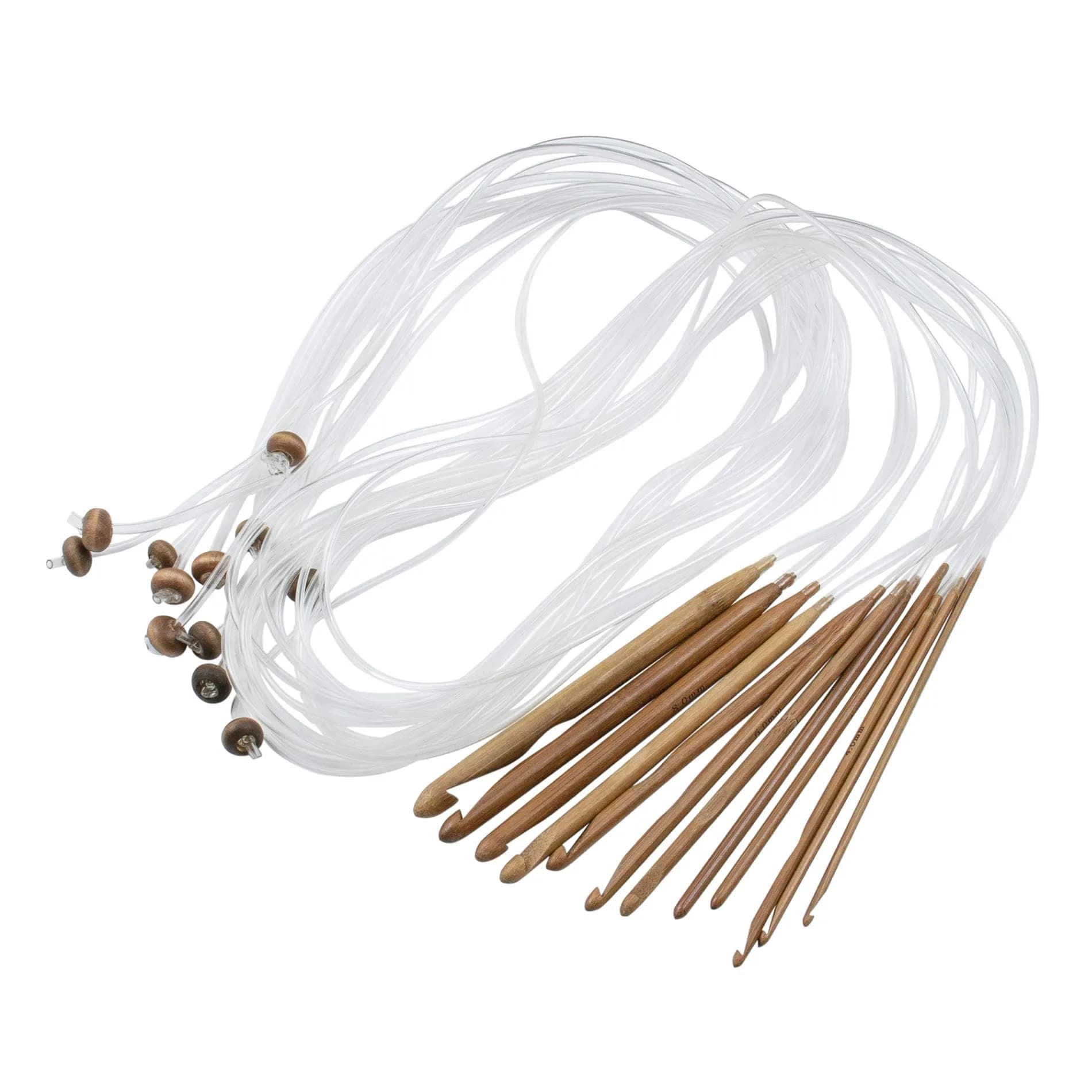 AUEAR Crochet Hook Set of 12 Sizes Bamboo & Plastic Cable | Knitting & Crochet Needles for Carpet Rug Weaving — Clear