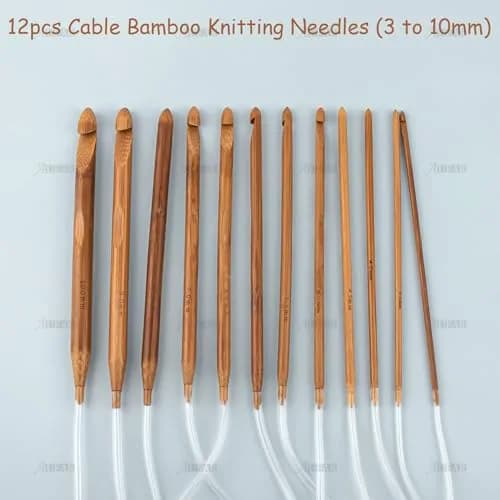 AUEAR Crochet Hook Set of 12 Sizes Bamboo & Plastic Cable | Knitting & Crochet Needles for Carpet Rug Weaving thumbnail 3