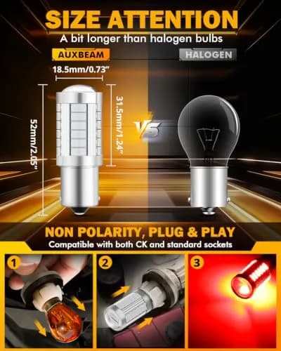 Auxbeam 1156 Brake Bulbs Red | Ultra Bright 4000LM, 30,000H Long Life, Plug & Play thumbnail 2