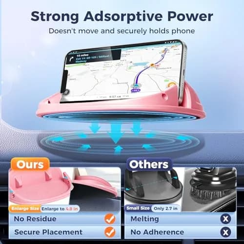 Loncaster Pink Silicone Car Phone Holder Mat 17.8cm (7in) | Stable Slip-Free Dashboard Mount thumbnail 2