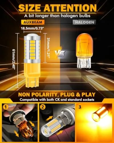 Auxbeam 7443 LED Turn Signal Bulbs 3500K Amber Yellow (Pack of 2) | 4000 Lumens Brightness thumbnail 2