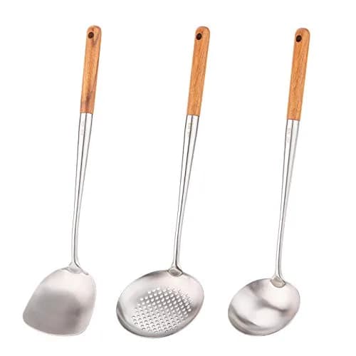 FJNATINH Wok Spatula and Ladle Set | 17in Stainless Steel Cooking Utensils for Wok thumbnail 1