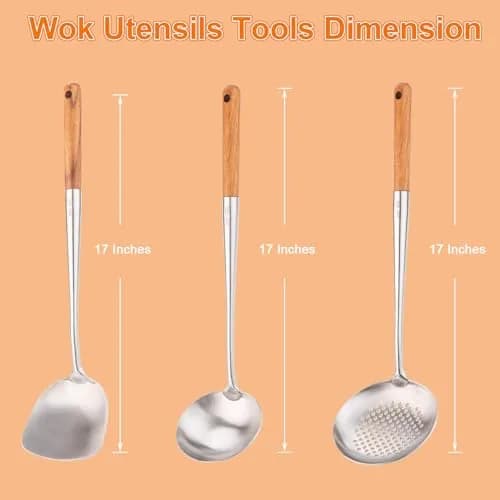 FJNATINH Wok Spatula and Ladle Set | 17in Stainless Steel Cooking Utensils for Wok thumbnail 5