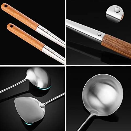FJNATINH Wok Spatula and Ladle Set | 17in Stainless Steel Cooking Utensils for Wok thumbnail 7