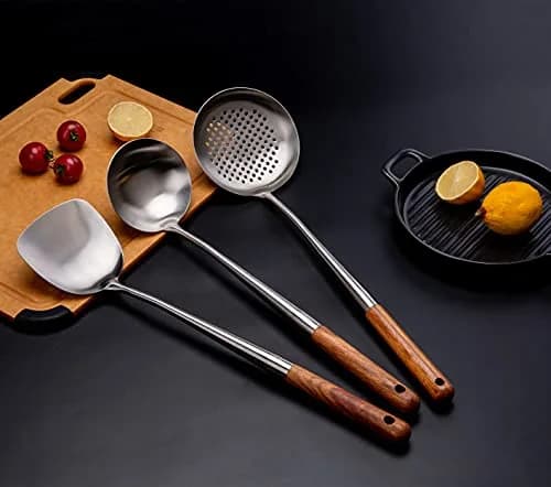 FJNATINH Wok Spatula and Ladle Set | 17in Stainless Steel Cooking Utensils for Wok thumbnail 2