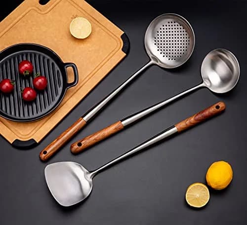 FJNATINH Wok Spatula and Ladle Set | 17in Stainless Steel Cooking Utensils for Wok thumbnail 3