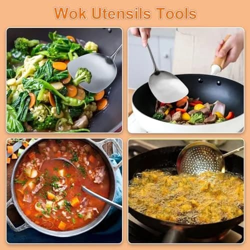 FJNATINH Wok Spatula and Ladle Set | 17in Stainless Steel Cooking Utensils for Wok thumbnail 4