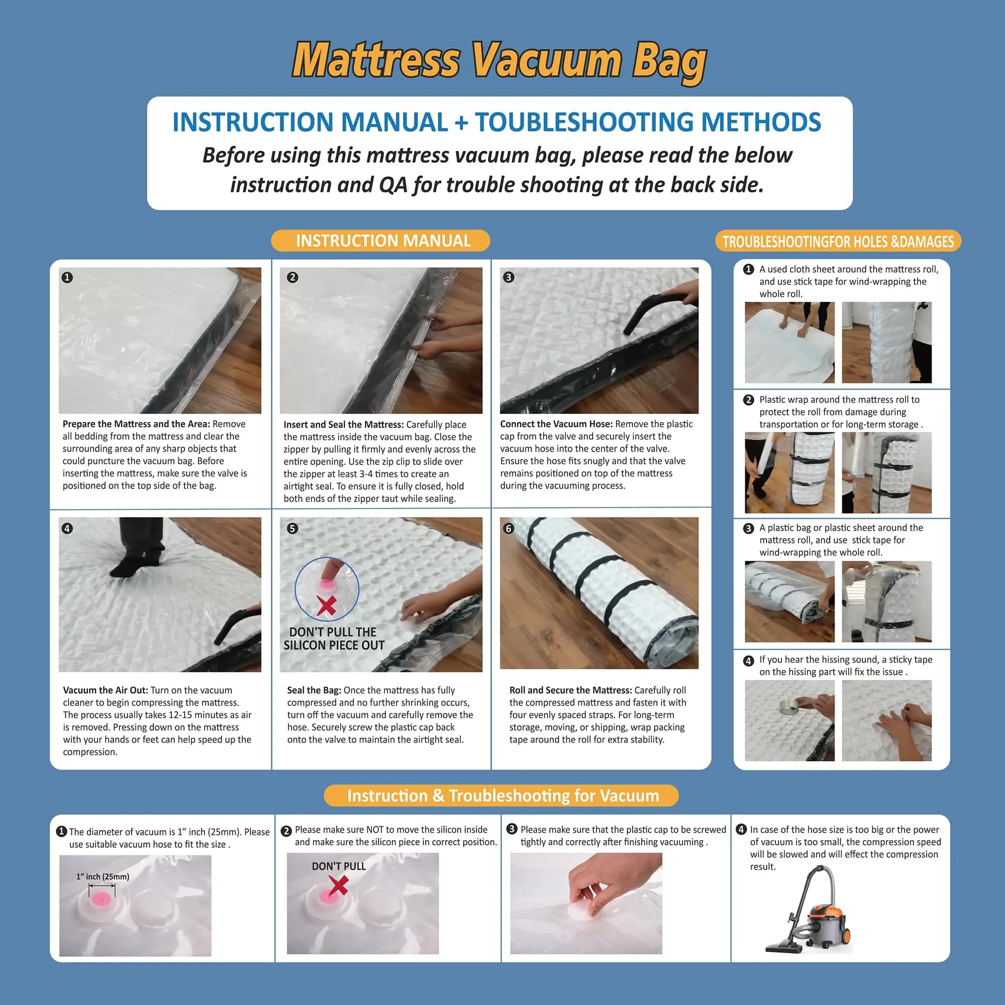 Storage Logic Mattress Vacuum Bag Queen/Full/Full-XL with Blue Zipper & Straps | Compresses Mattress for Moving & Storage - view 6