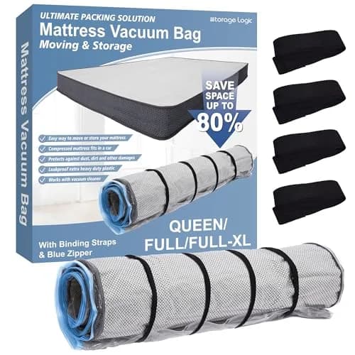 Storage Logic Mattress Vacuum Bag Queen/Full/Full-XL with Blue Zipper & Straps | Compresses Mattress for Moving & Storage thumbnail 1